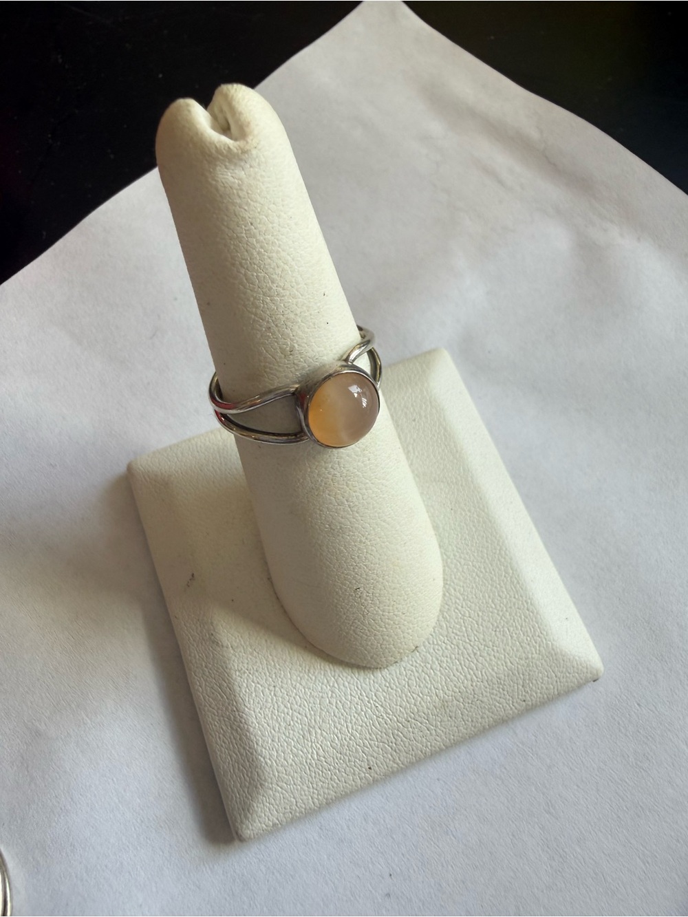Sterling Silver Ring with Peach Stone, Moonstone ? Cabochon